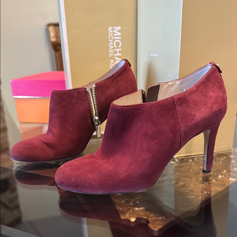 Michael Kors Women's Burgundy Suede Heeled Booties